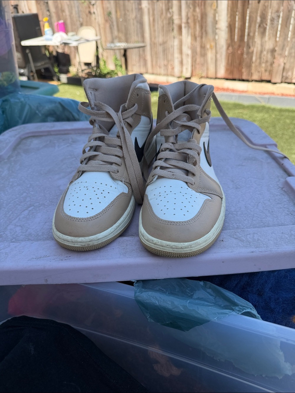 Jordan High Top Sneakers in Beige, White & Black